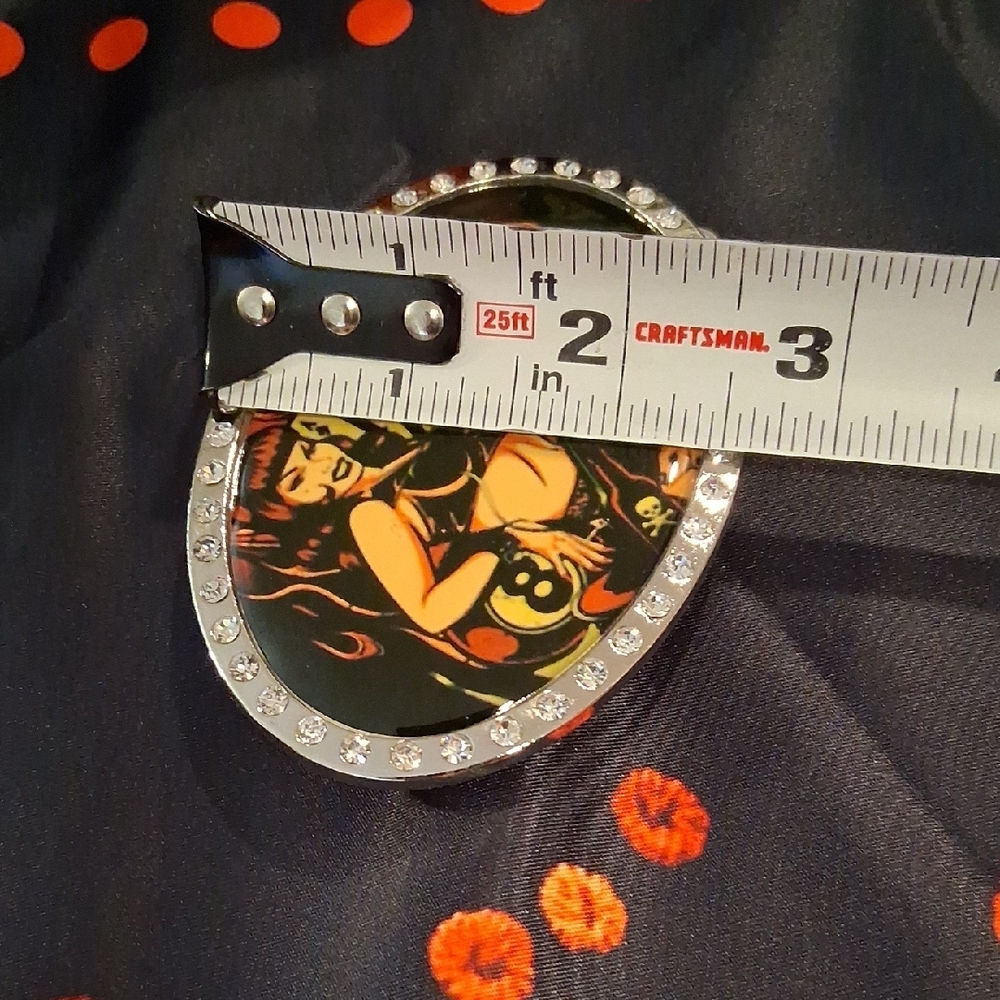 Lady Aces  Black and Orange Rhinestone Oval  Belt Buckle - Picture 6 of 6